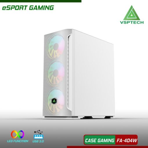 Vỏ Case Gaming VSP FA-404W White - Kèm 3 Fan Led Mặt Trước