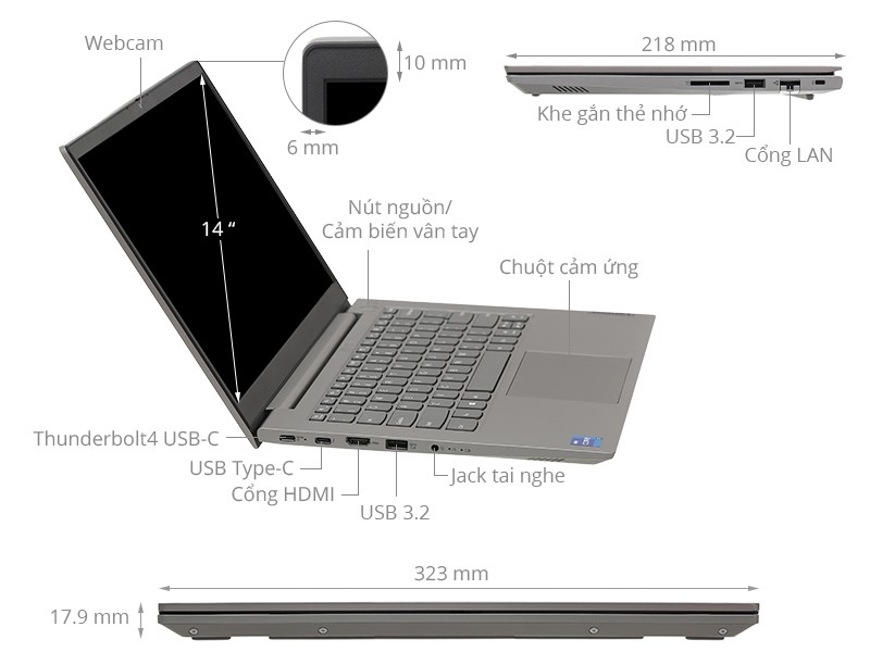 Laptop Lenovo Thinkbook 14 G4 IAP 21DH00B1VN (Core i7 1255U/ 8GB/ 512GB SSD/ Intel Iris Xe Graphics/ 14.0inch Full HD/ DOS/ Grey/ Vỏ nhôm/ 2Y)