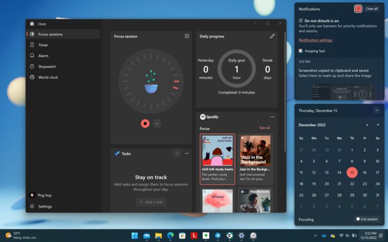 Focus Trên Windows 11: Tập Trung Vào Công Việc Dễ Dàng Hơn Chỉ Với 1 Nút Bấm