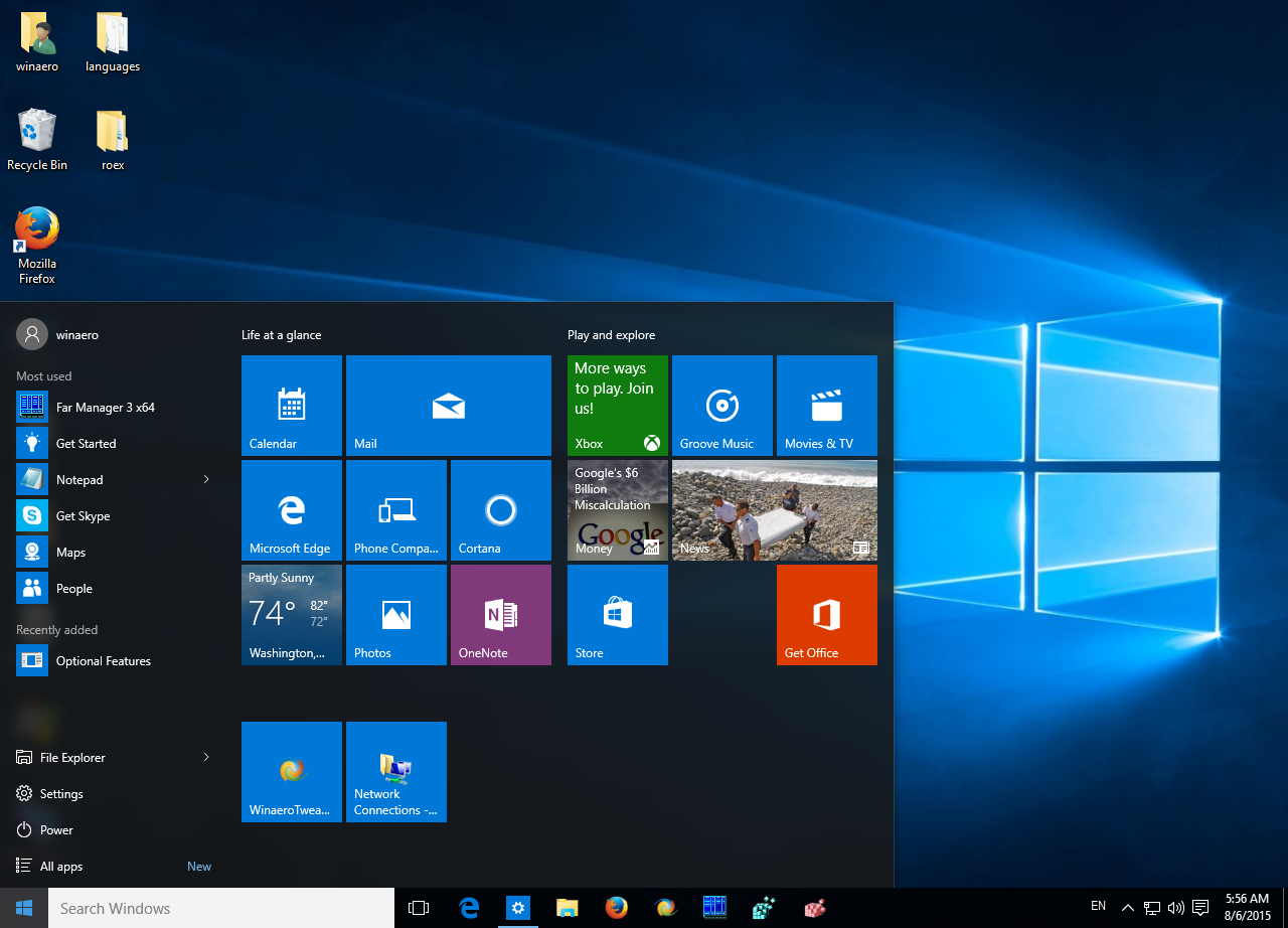 Giao diện Windows 10 Pro 64Bit với Start Menu quen thuộc và dễ sử dụng