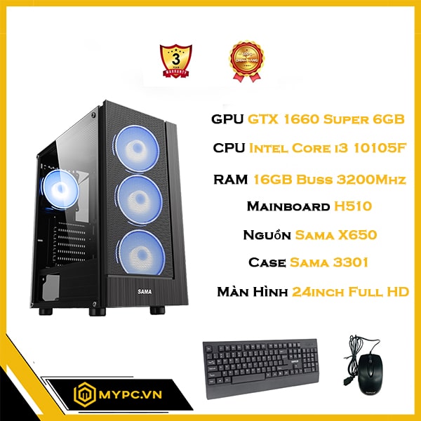 PC Core i3 10105F | RAM 16GB | GTX 1660 Super 6GB | Màn 24inch ảnh