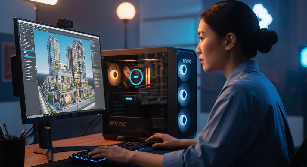 kiến trúc sư workstation RTX 5090 AI render 3D chuyên nghiệp