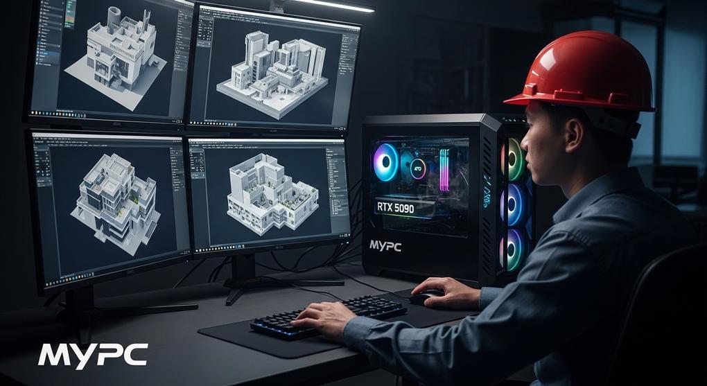 kiến trúc sư workstation RTX 5090 AI render 3D chuyên nghiệp