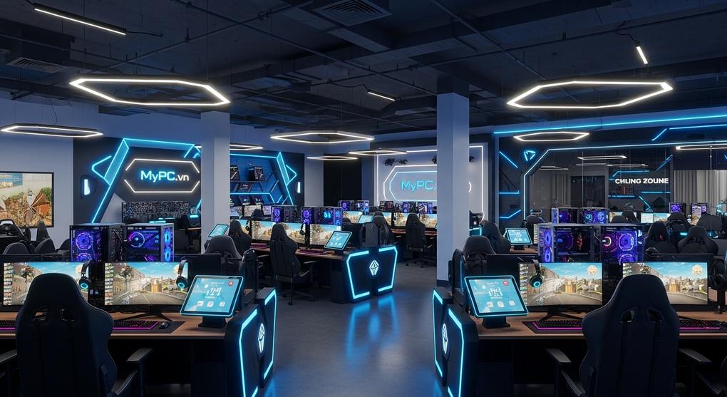 phòng net cyber game thiết kế hiện đại 2025