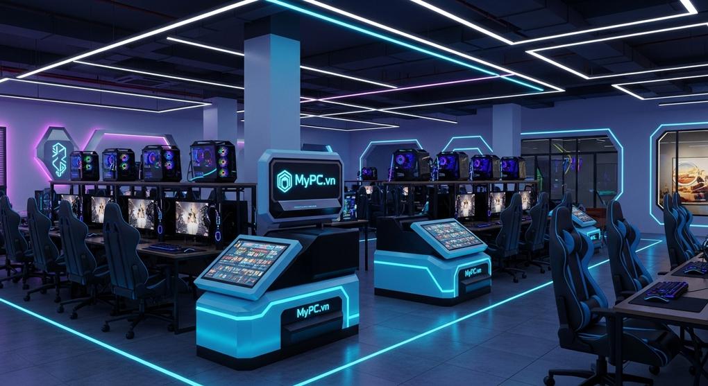 phòng net cyber game thiết kế hiện đại 2025