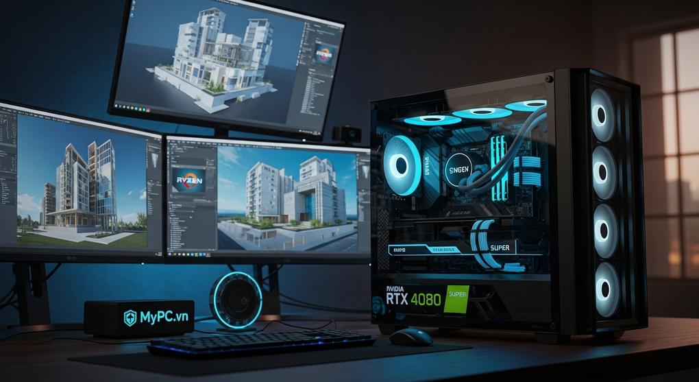 Cấu hình máy tính đồ họa kiến trúc AMD Ryzen 9 render 3D