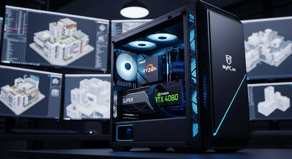 Cấu hình máy tính đồ họa kiến trúc AMD Ryzen 9 render 3D