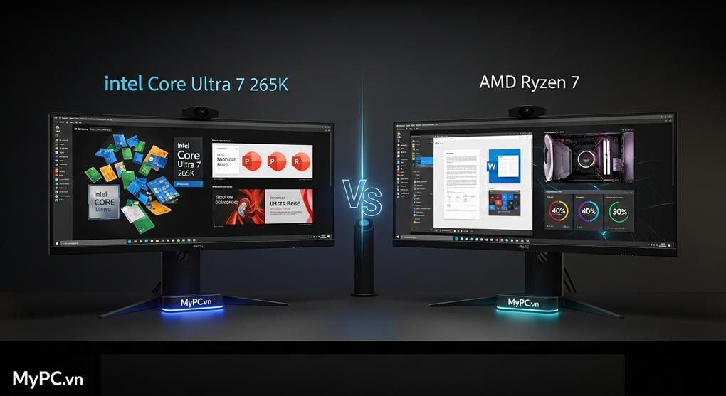 So sánh Intel Core Ultra 7 265K với AMD Ryzen 7 cho dân văn phòng
