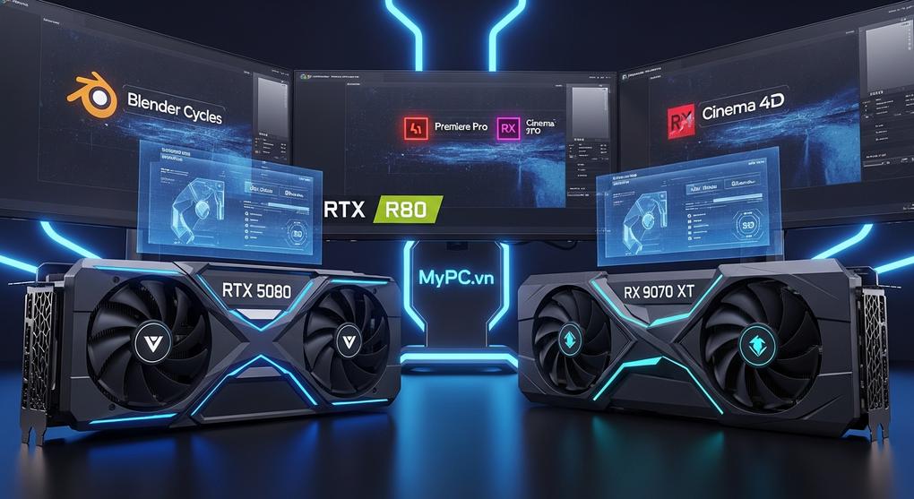 so sánh card đồ họa RTX 5080 và RX 9070 XT cho thiết kế
