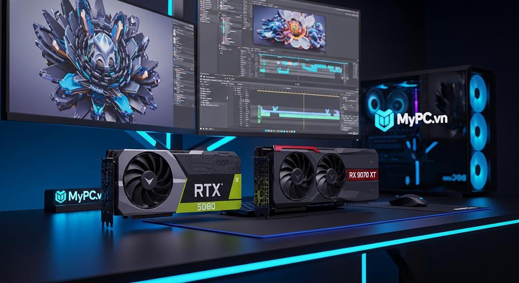 so sánh card đồ họa RTX 5080 và RX 9070 XT cho thiết kế