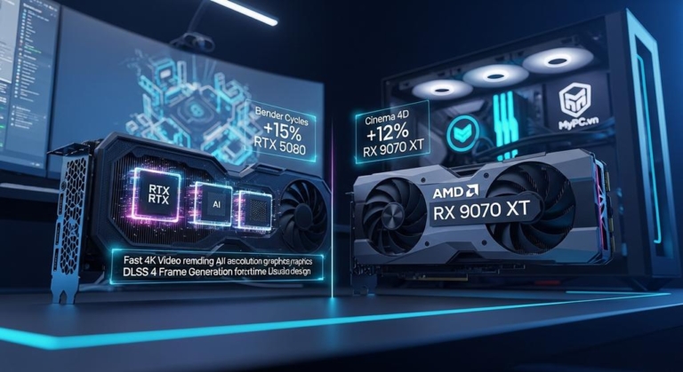 So Sánh Card Đồ Họa RTX 5080 Và RX 9070 XT Cho Thiết Kế Chuyên Nghiệp 2025