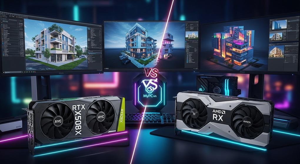 So sánh GPU RTX 5080 và AMD RX cho kiến trúc sư