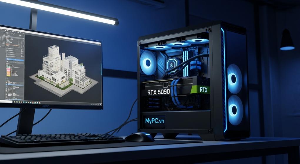 Workstation kiến trúc sư cấu hình RTX 5090 render 3D
