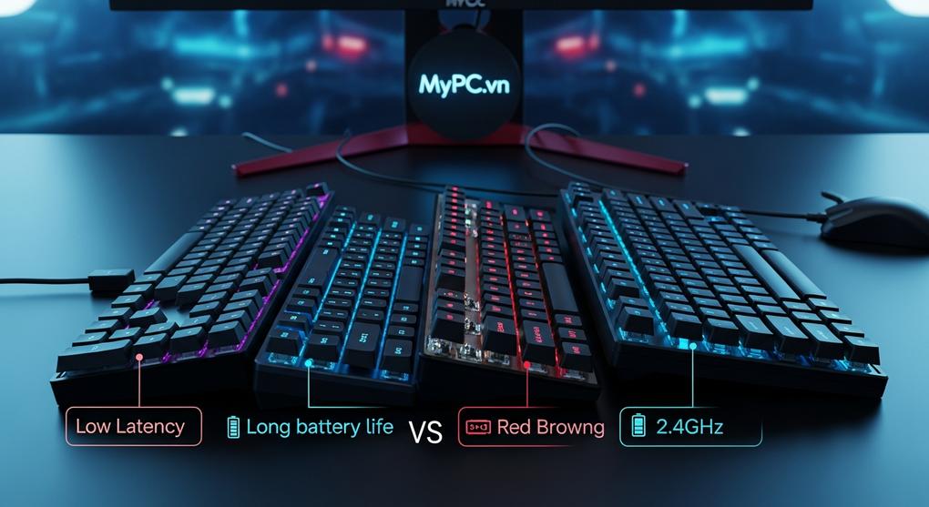 so sánh bàn phím cơ không dây cho cyber game