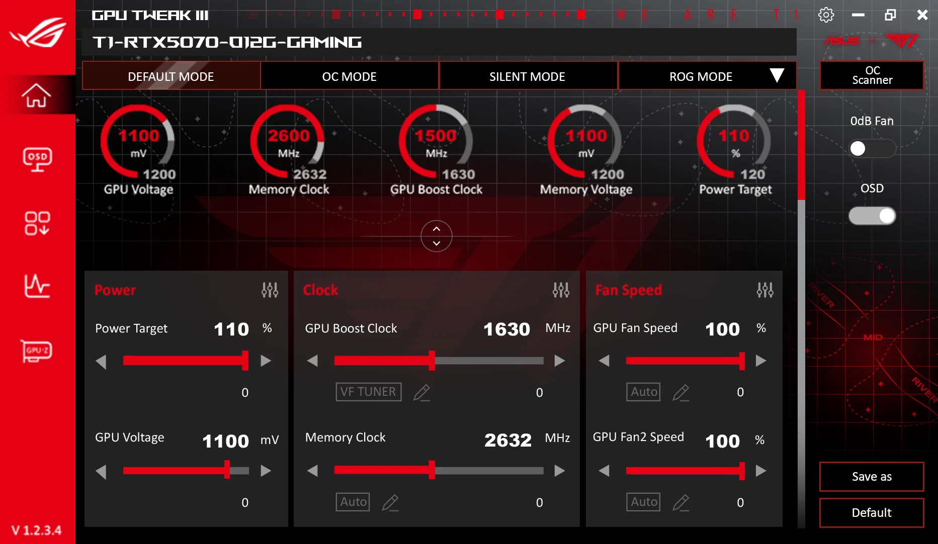 Phần mềm ASUS GPU Tweak III với giao diện T1 riêng cho card đồ họa Asus x T1 RTX 5070 và RTX 5060 Ti