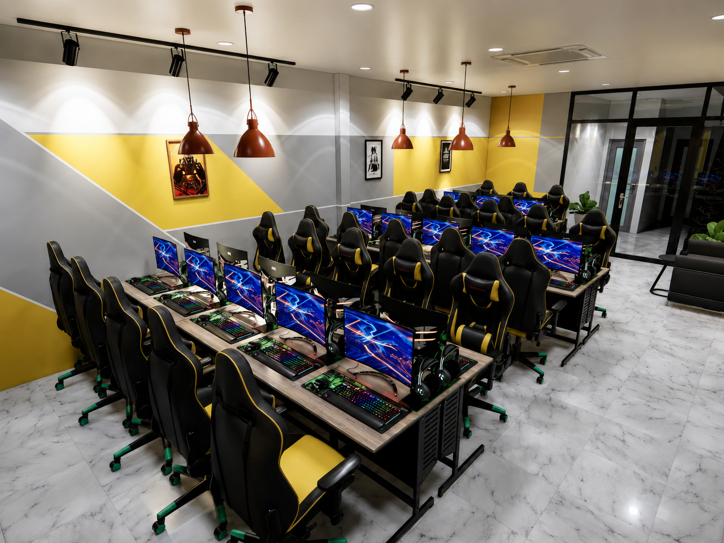 Thiết kế Cyber Game sử dụng sơn 3D, ánh sáng LED và logo thương hiệu tạo điểm check-in nổi bật.
