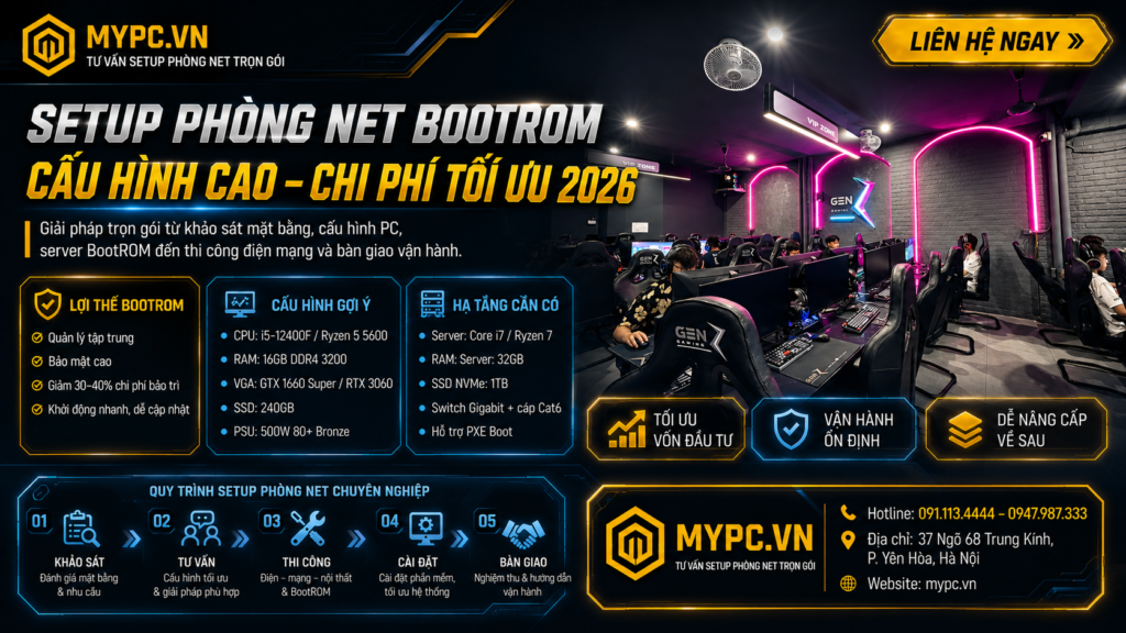 Setup Phòng Net BootROM Cấu Hình Cao – Tối Ưu Chi Phí 2026 | MyPC