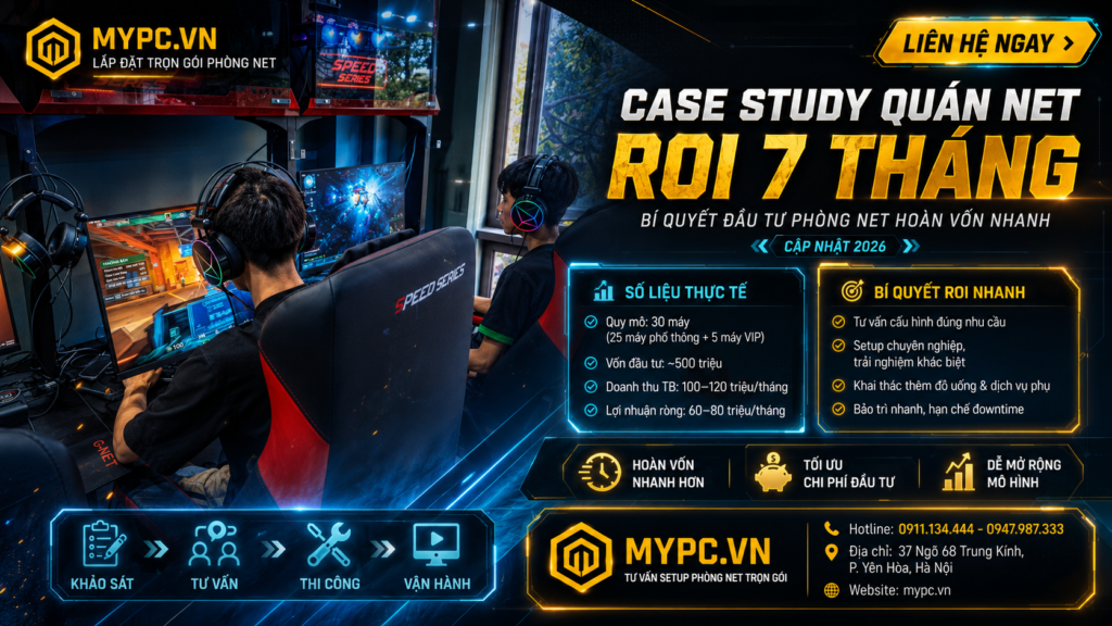 Case Study Quán Net ROI 7 Tháng 2026 – Bí Quyết Hoàn Vốn Nhanh | MyPC