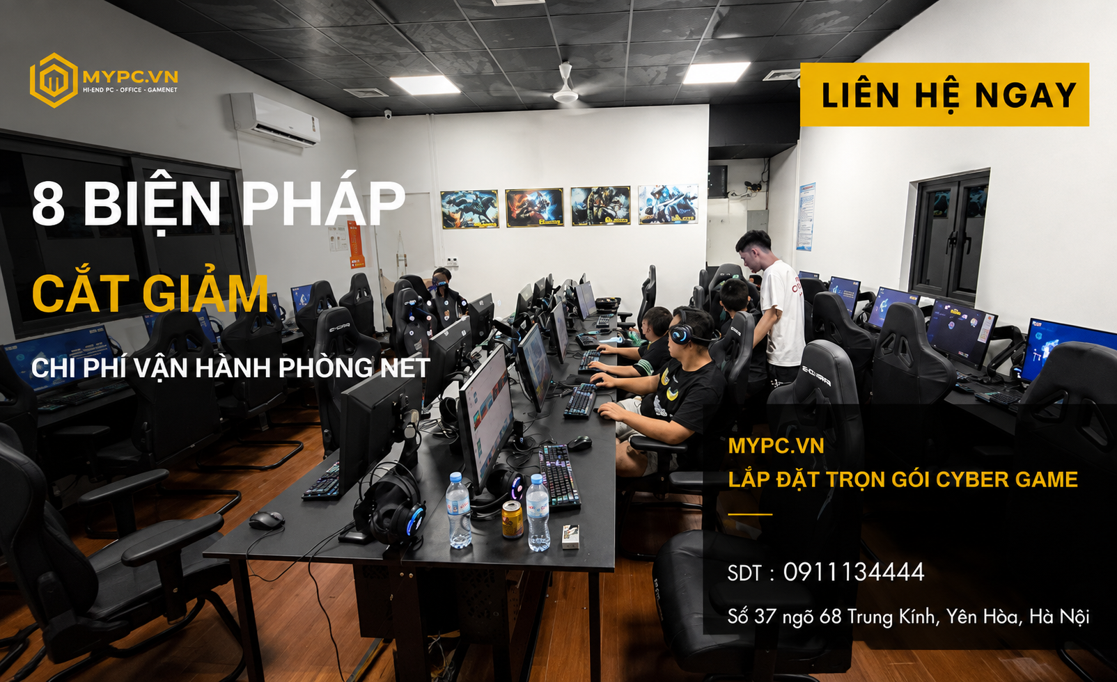 Phòng net gaming hiện đại tối ưu chi phí vận hành với hệ thống máy tính và điều hòa đồng bộ