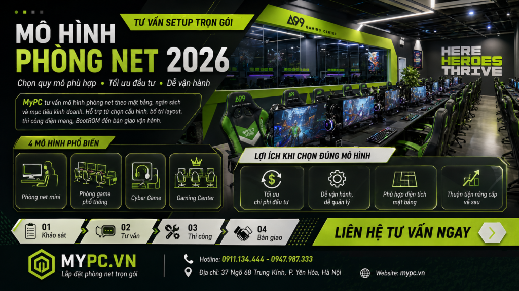 Mô Hình Phòng Net 2026 – Chọn Quy Mô Tối Ưu Chi Phí | MyPC