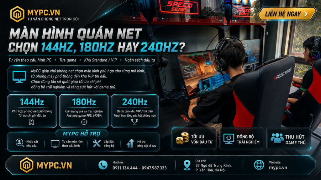 Màn Hình Quán Net 2026 – Chọn 144Hz, 180Hz Hay 240Hz? | MyPC