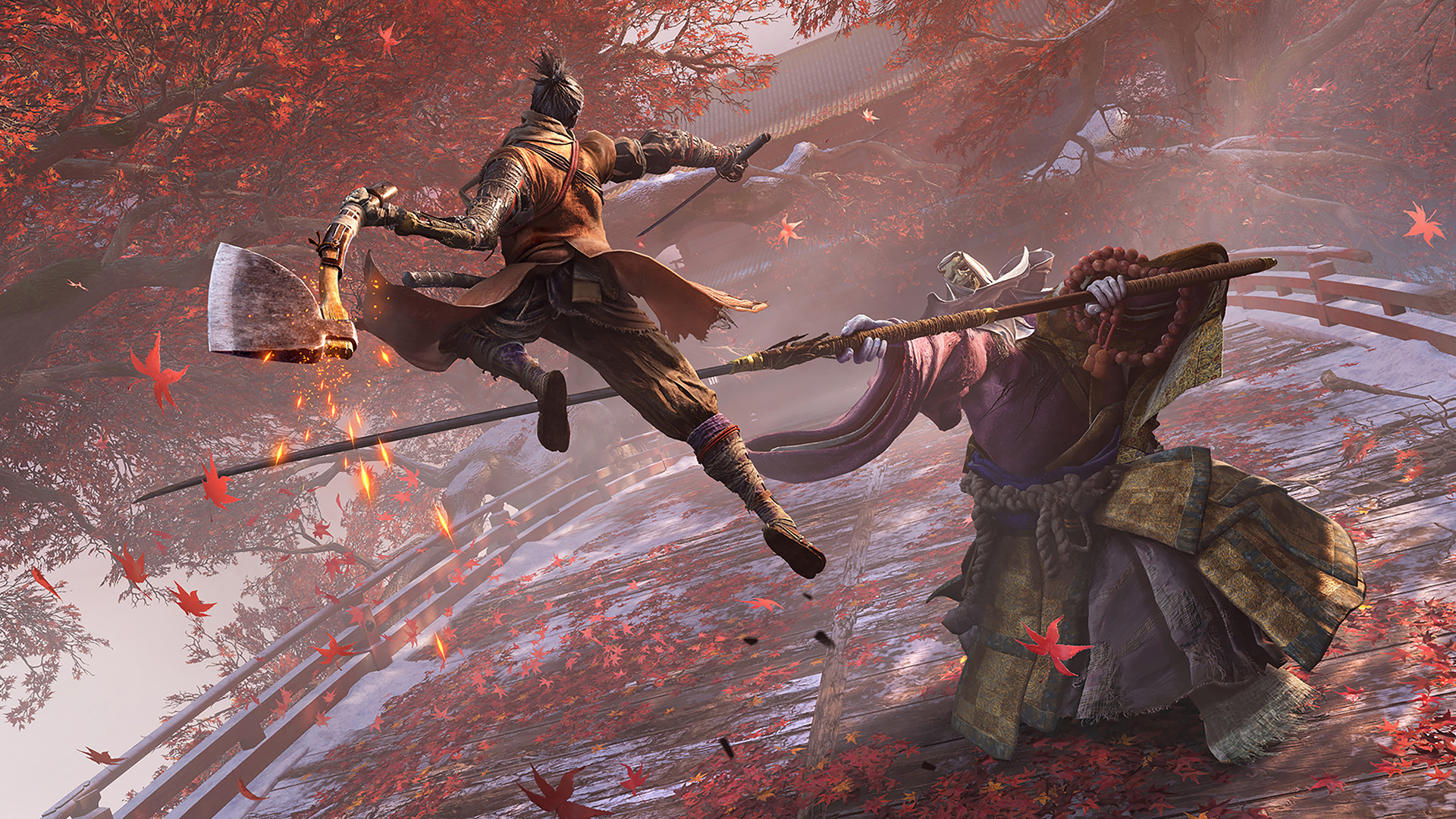Hình ảnh Sekiro Shadows Die Twice dùng để so sánh phong cách combat, parry và kiếm thuật với Onimusha: Way of the Sword.